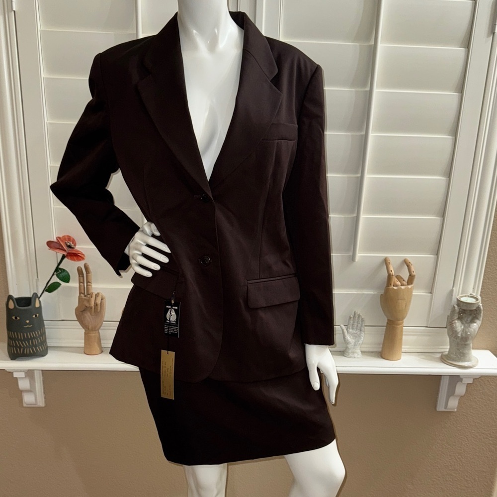 Classiques Entier Two Piece Skirt Suit Set Chocolate Brown